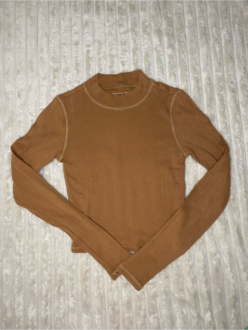 American Eagle Tan Mock Neck Cropped Long Sleeve Top Size XS
